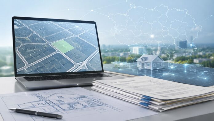 Imagine generata cu AI pentru articolul: Aplicatia e-Terra a fost repornita: cine este afectat si ce inseamna pentru cadastru si acte