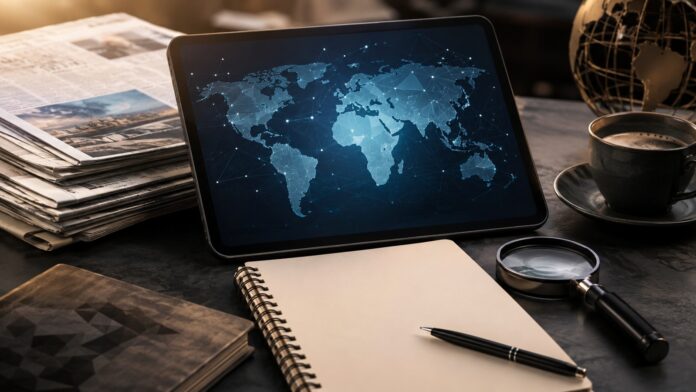 Imagine generata cu AI pentru articolul: Cum citesti corect stirile internationale: fapte, context, surse si semnale de alarma