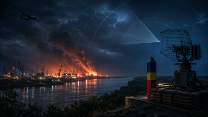 Ilustrație editorială despre atacul asupra portului Izmail, lângă România